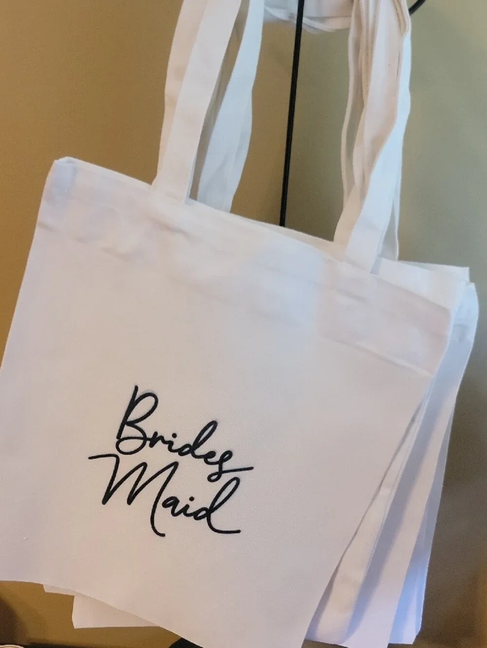 Set Of 5 Bridesmaid White Tote Bags with Pink Accessories